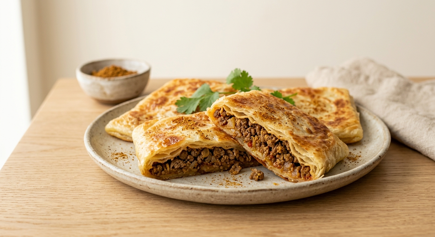 Msemen, galettes farcies au boeuf