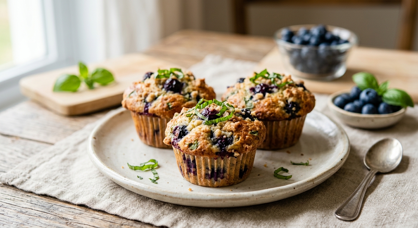 Muffins aux myrtilles et au basilic
