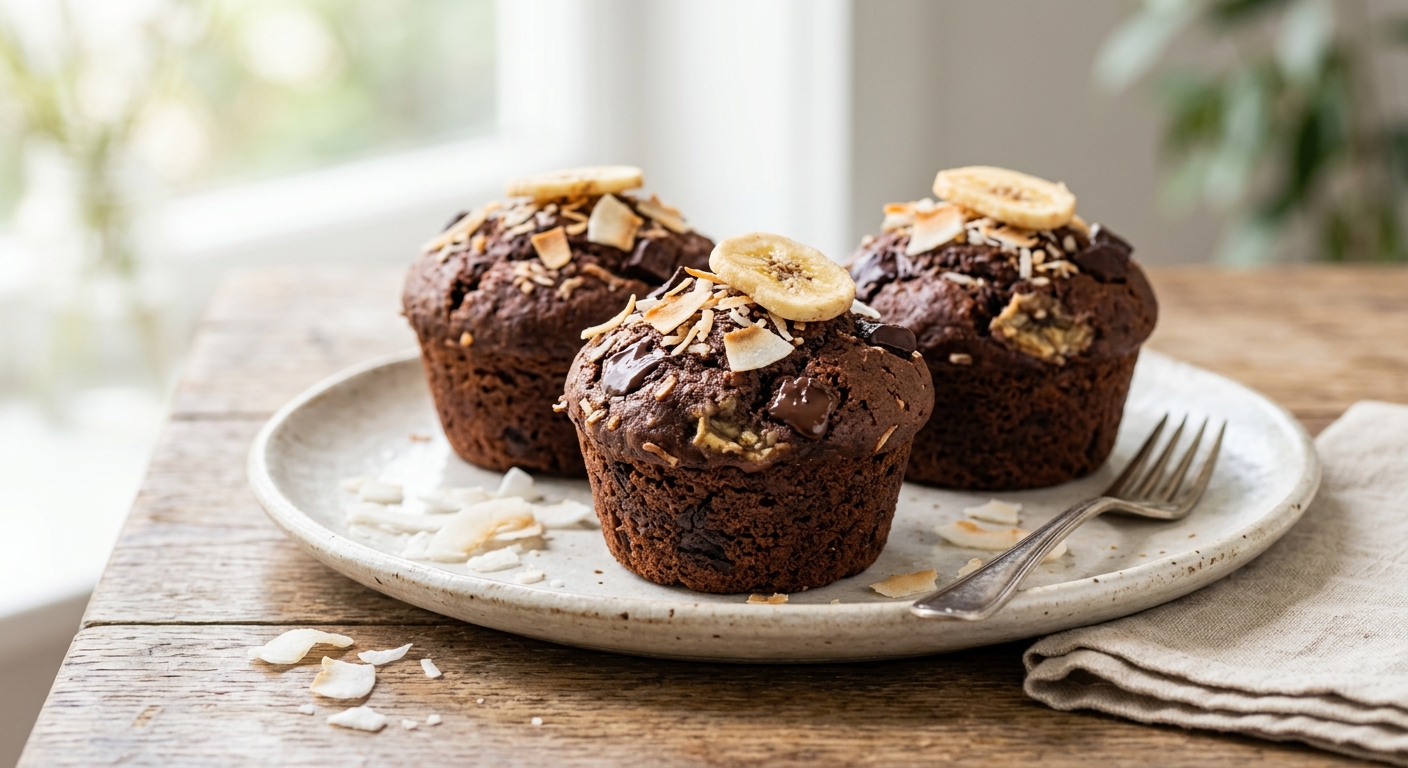 Muffins chocolat banane et noix de coco végan