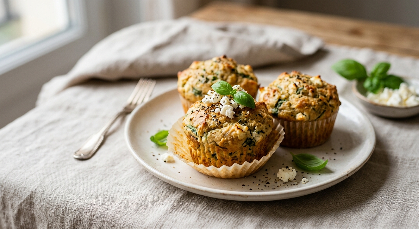 Muffins salés au basilic et féta (sans matière grasse)