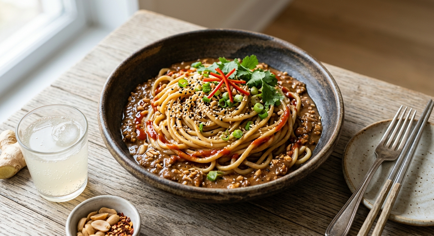 Nouilles à la sauce satay (beurre de cacahuètes et sauce soja)