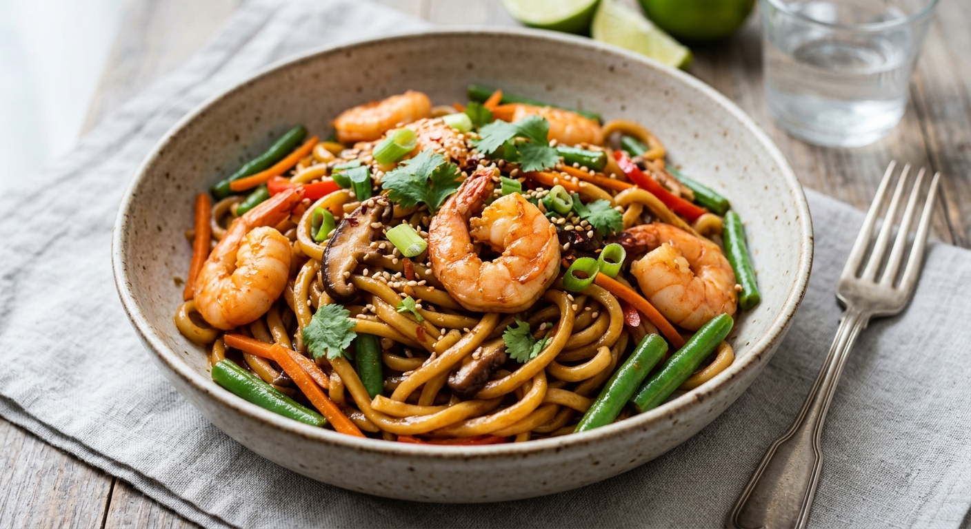 Nouilles sautées aux crevettes