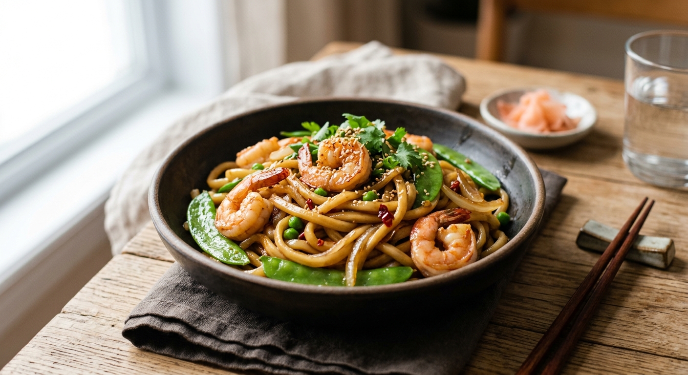 Nouilles udon aux crevettes