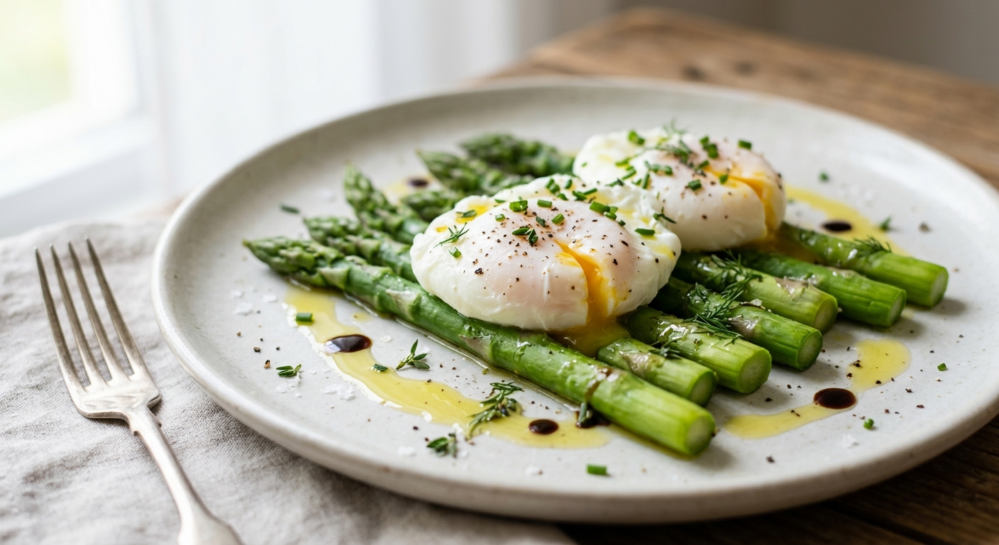 Oeufs pochés aux asperges vertes