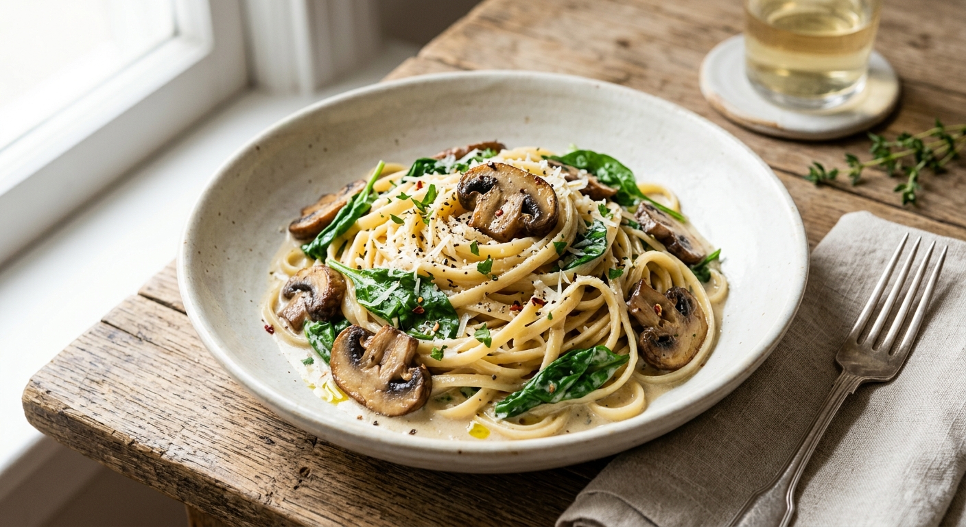 One Pot Pasta champignons & épinards