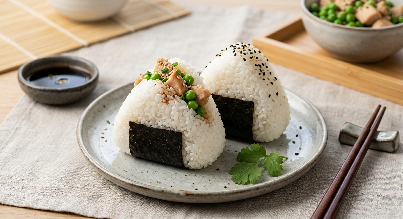 Onigiri au poulet et petits pois - cuisine japonaise