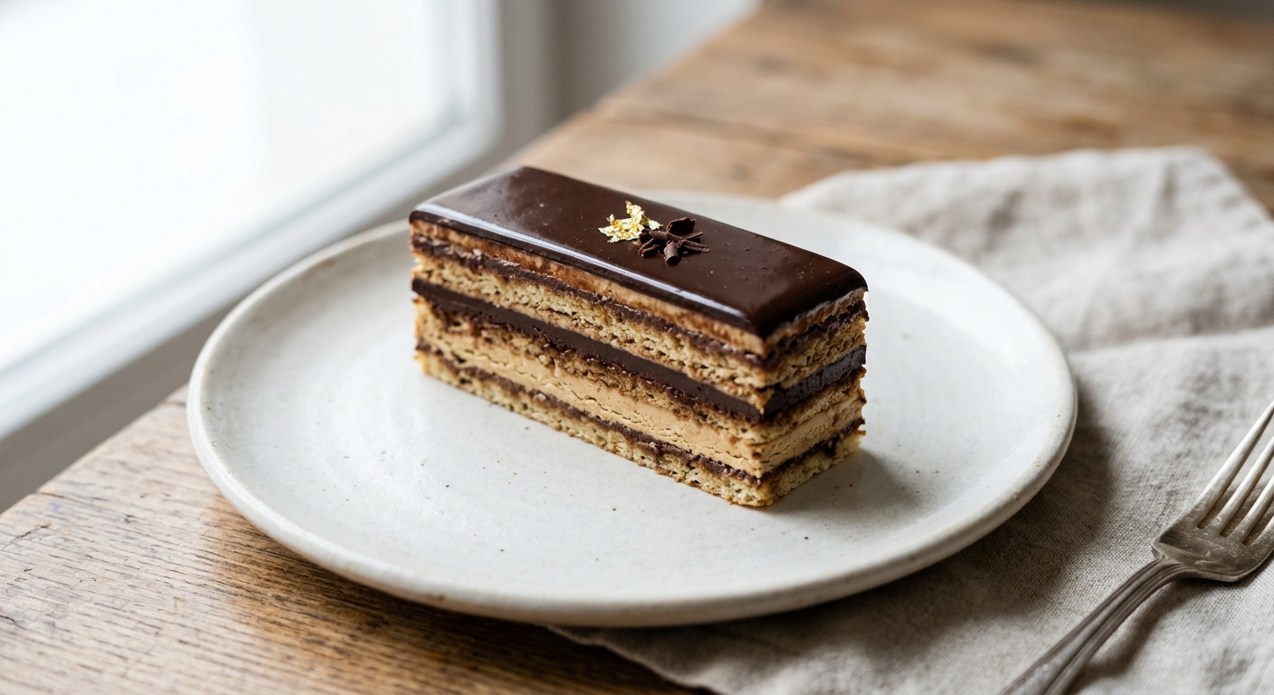 Opéra au café et chocolat noir, le célèbre gâteau parisien