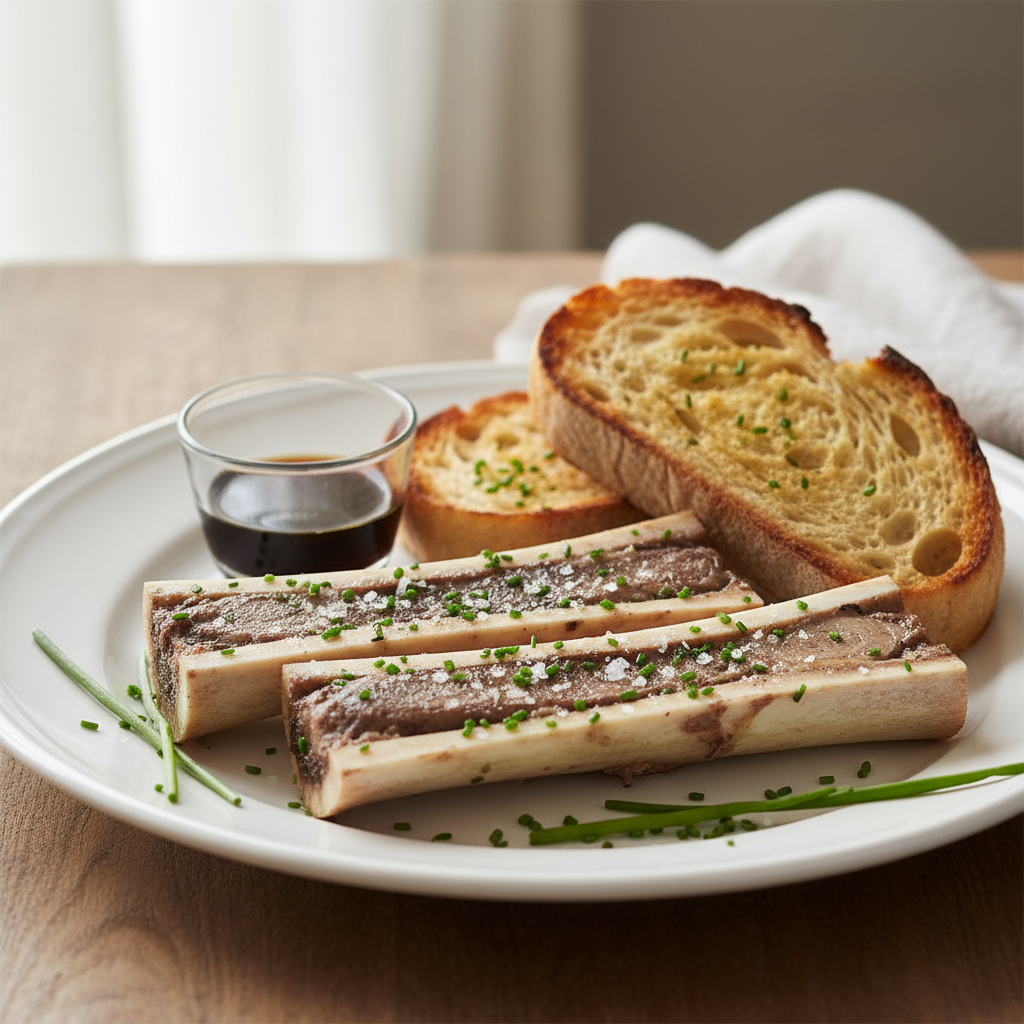 Os à moelle de boeuf au four, fleur de sel et ciboulette