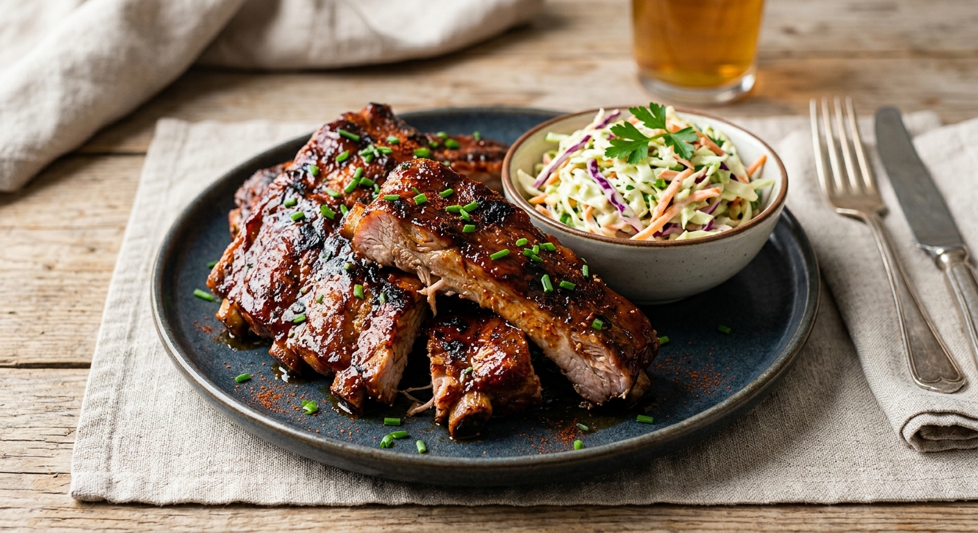Oven-Baked BBQ Ribs & Coleslaw