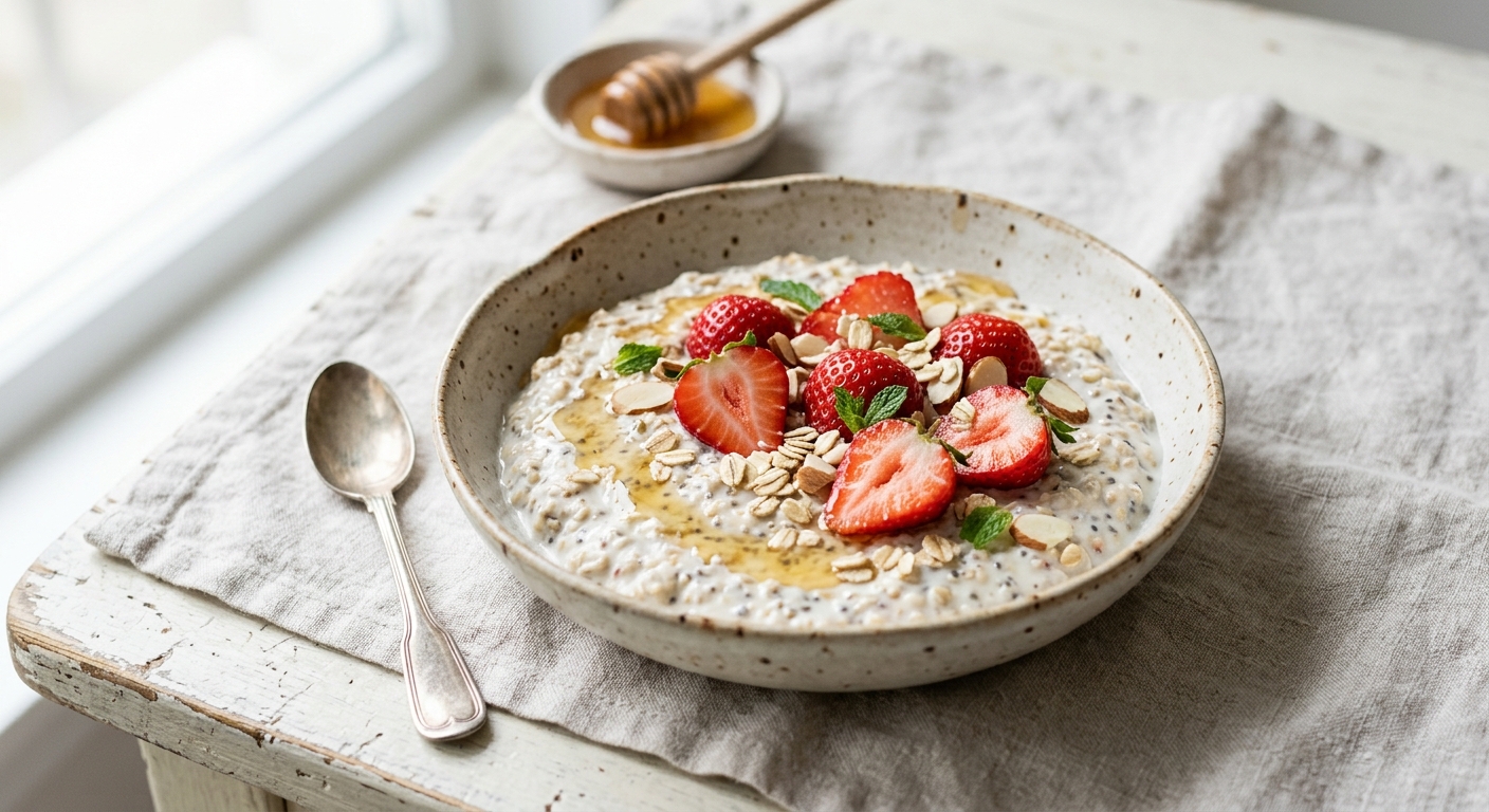 Overnight oats au fromage blanc et fraises