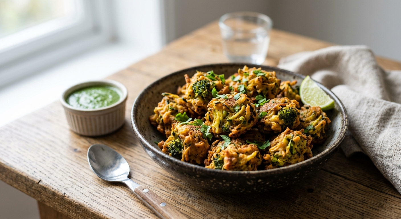 Pakora brocolis courgette, petits beignets indiens
