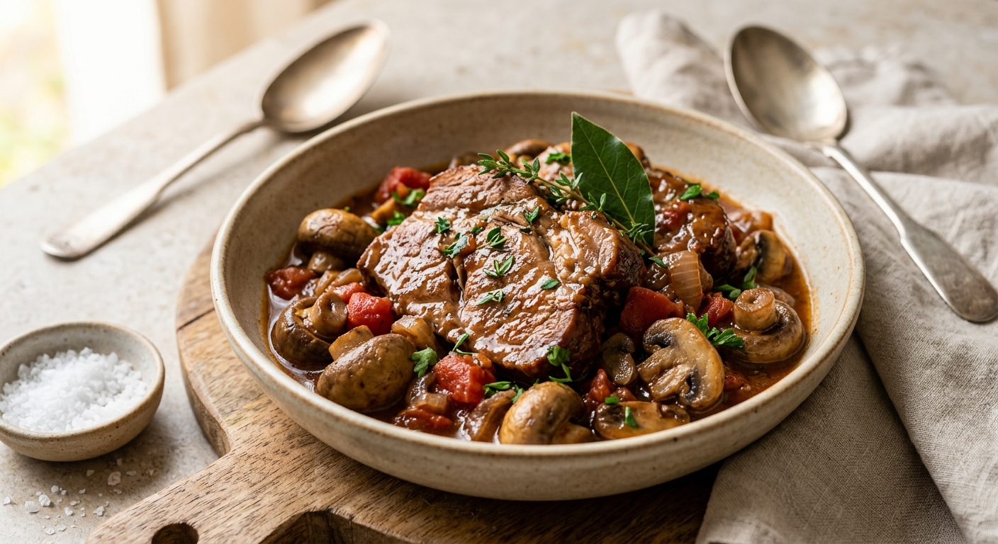 Palette de porc aux champignons de paris