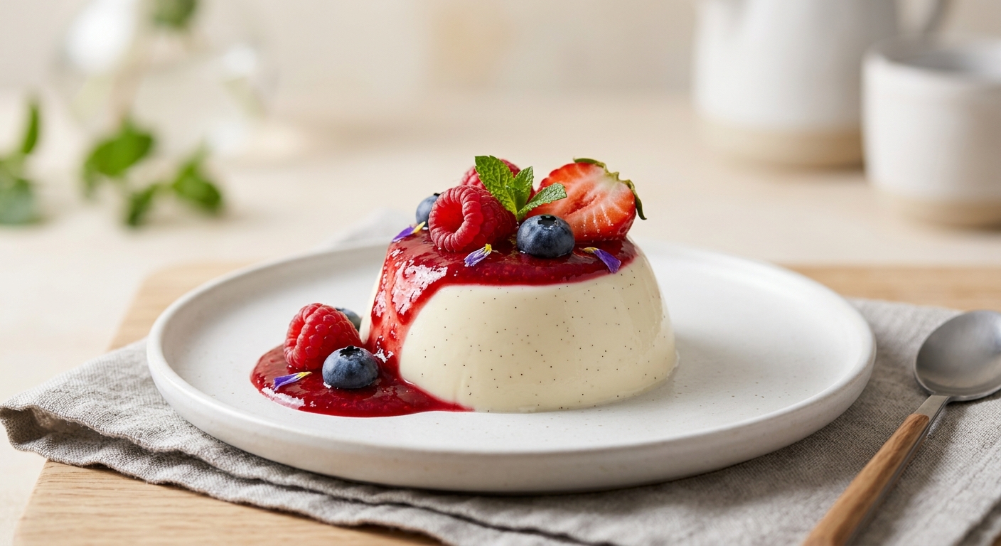 Panna cotta au coulis de fruits rouges