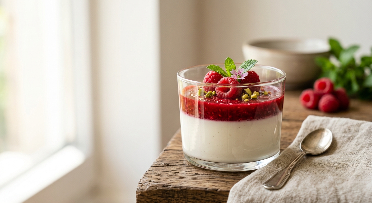 Panna cotta framboises poivron rouge (sans lactose)