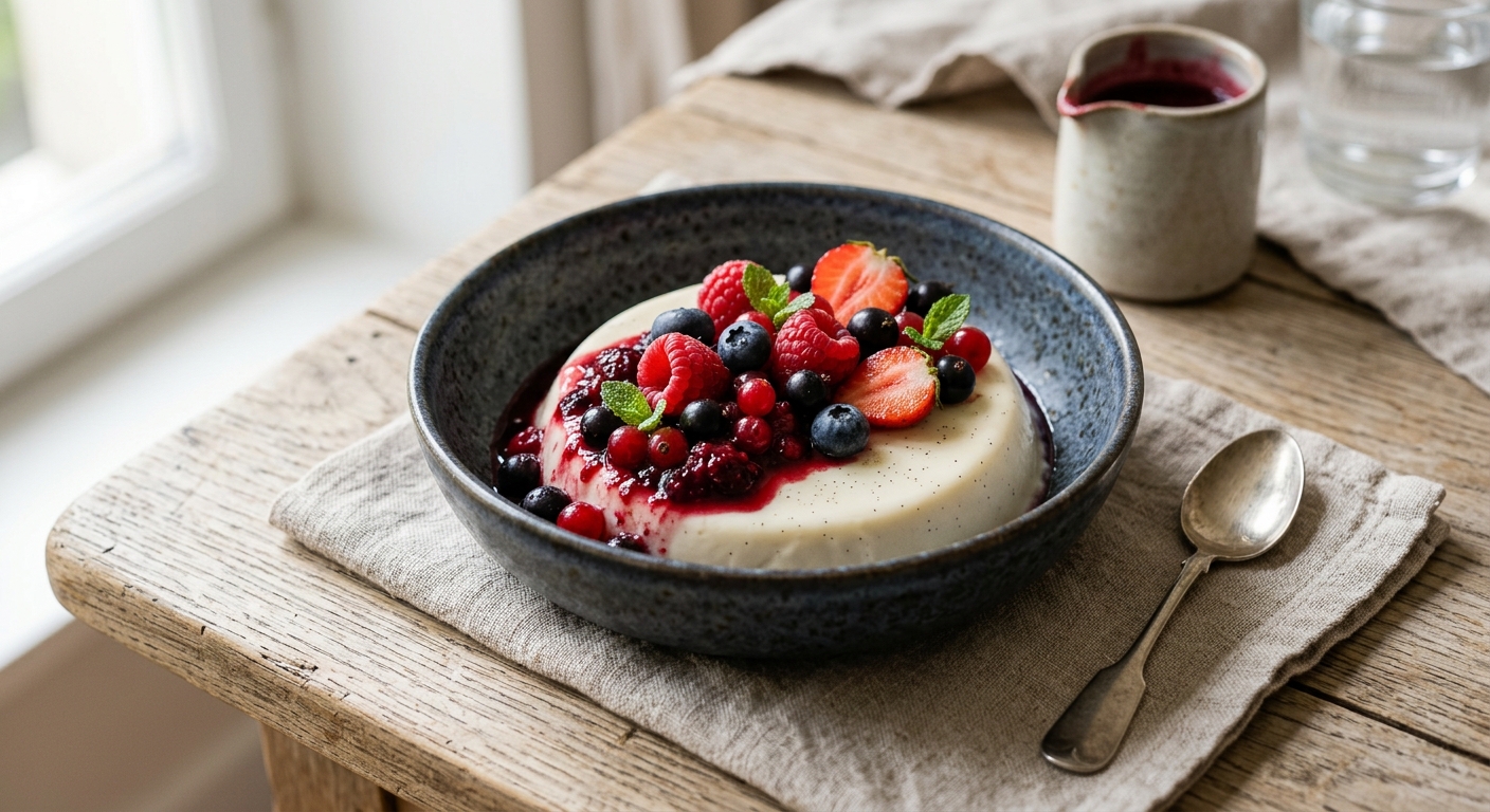 Panna cotta fruits rouges, bio