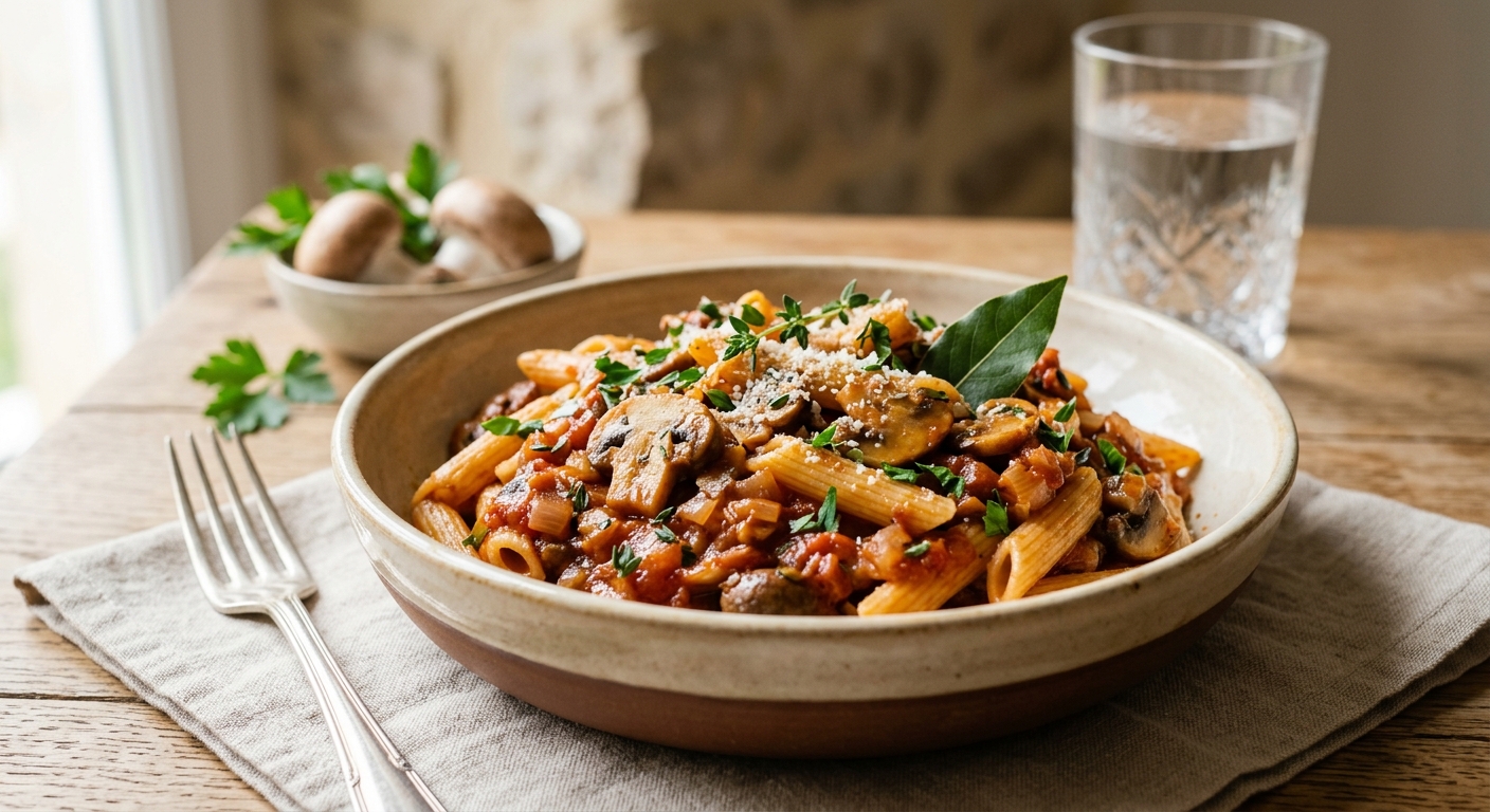 Pâtes sauce napolitaine aux champignons