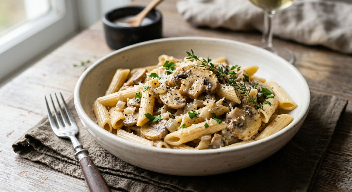 Pennes aux champignons et à la crème