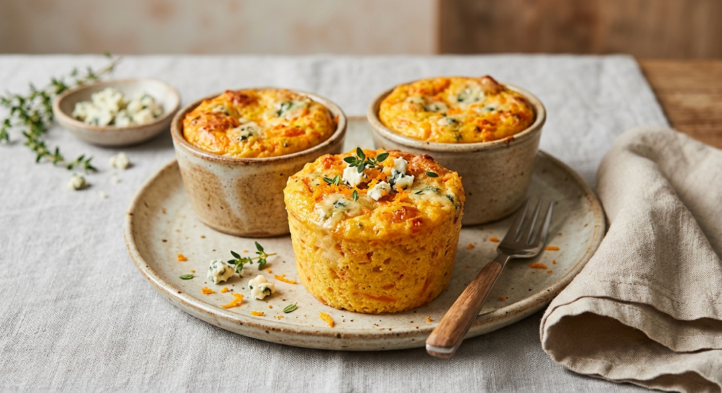 Petits flans de polenta aux carottes et roquefort