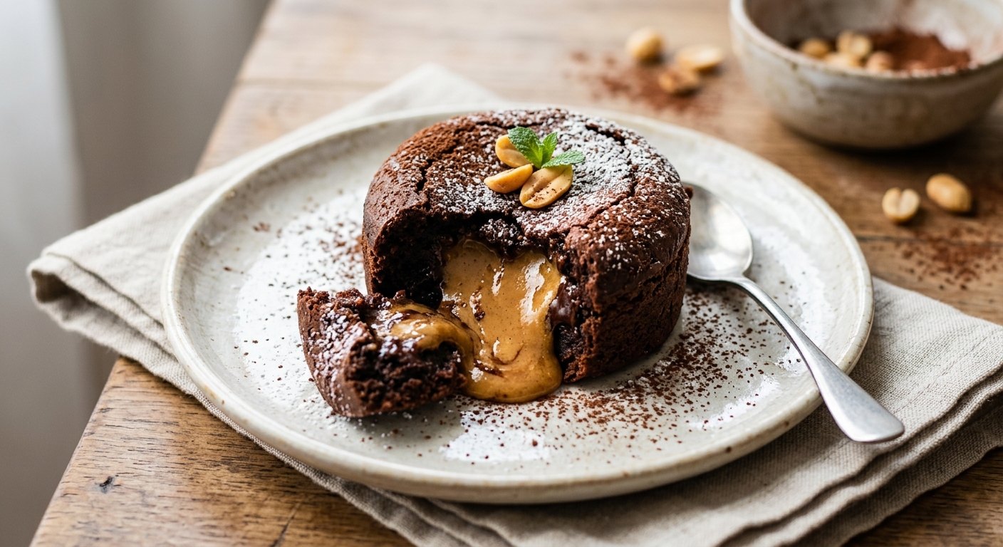 Petits moelleux au chocolat coeur coulant au beurre de cacahuète