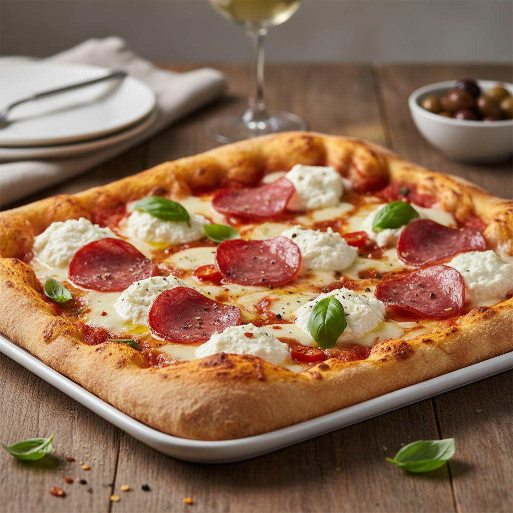 Pizza moulée à la ricotta et au saucisson poivré