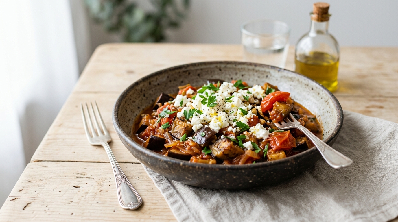 Poêlée d'aubergines à la feta