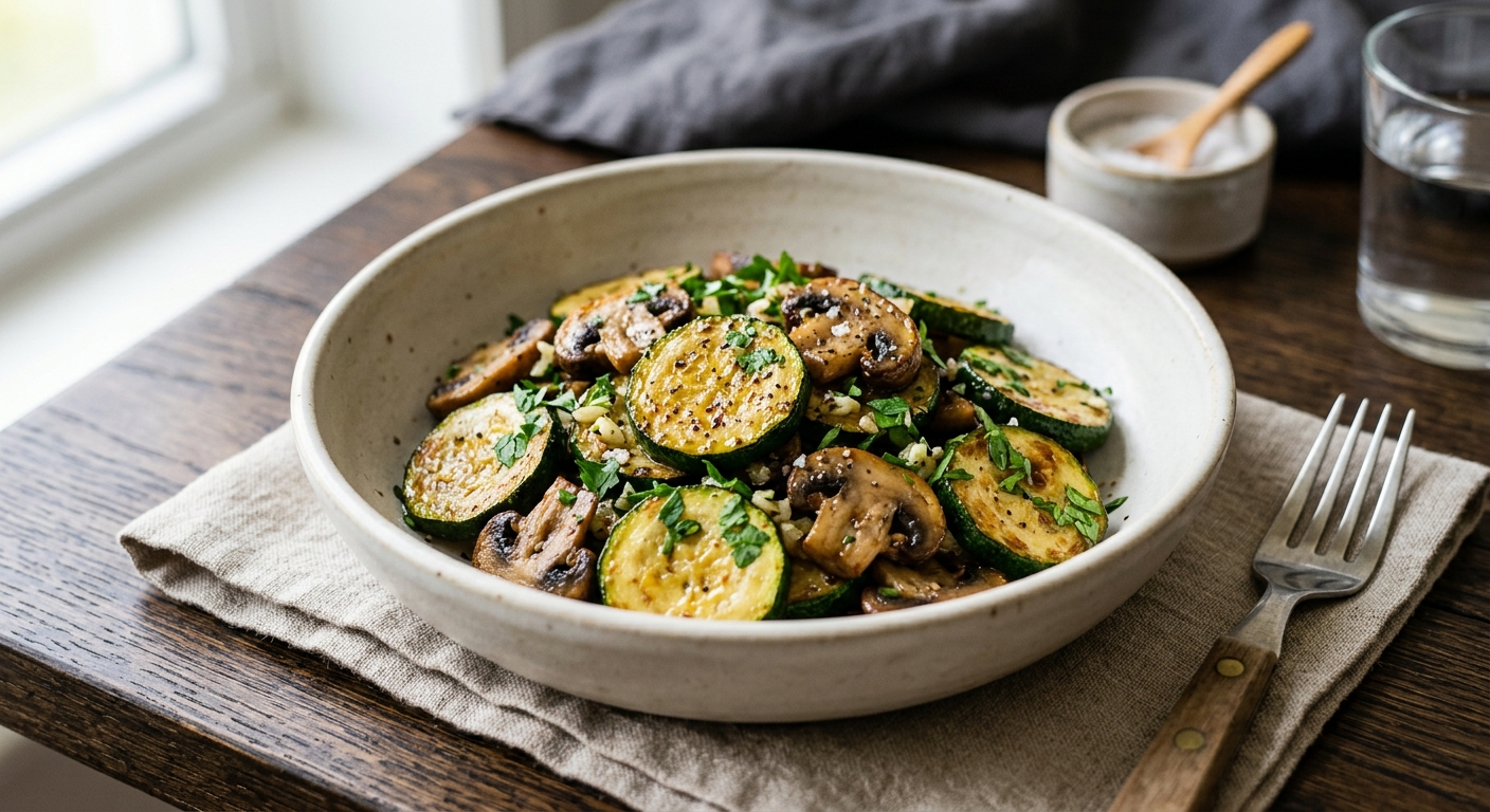 Poêlée de courgettes et champignons persillés