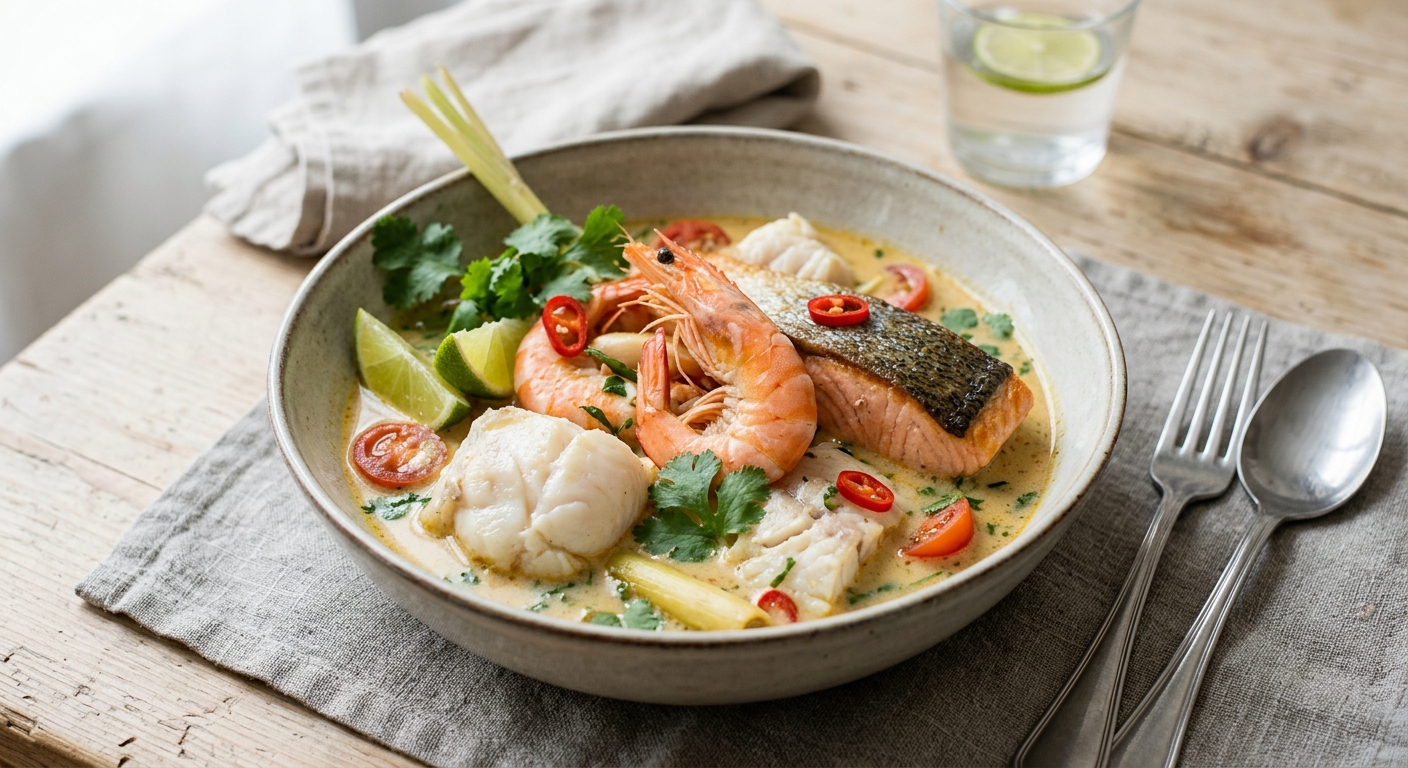 Poissons et crustacés au lait de coco