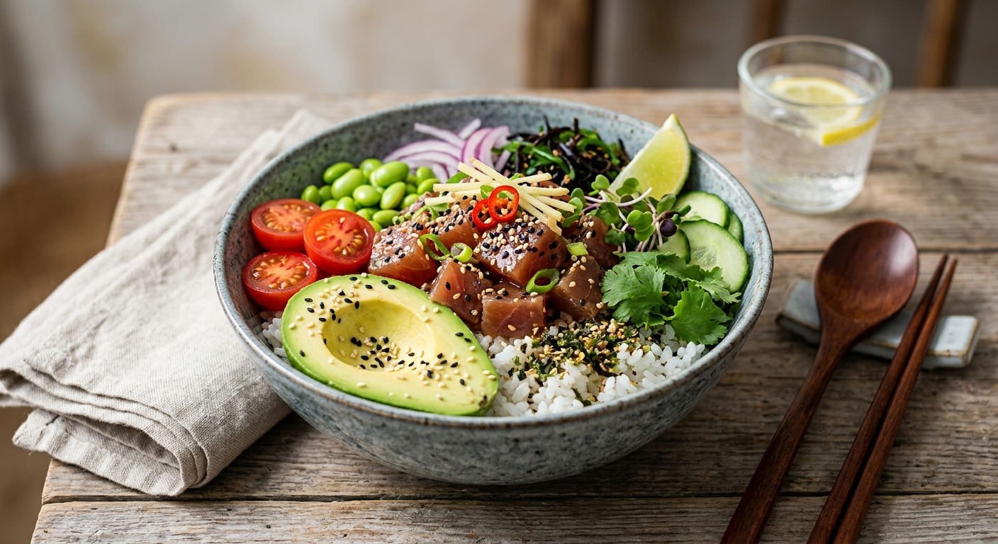Poke bowl avocat et thon mariné