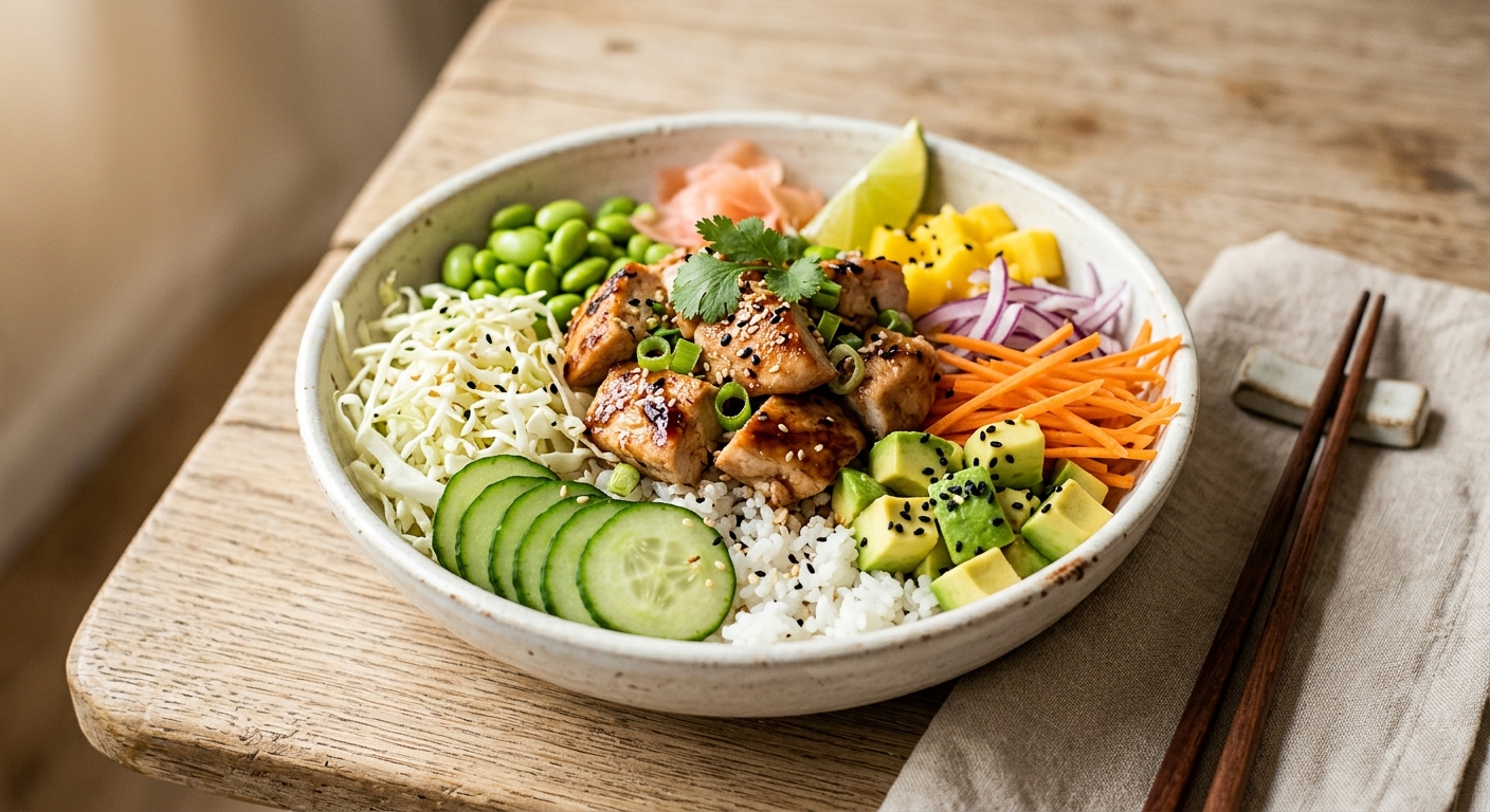 Poke bowl maison facile au poulet mariné