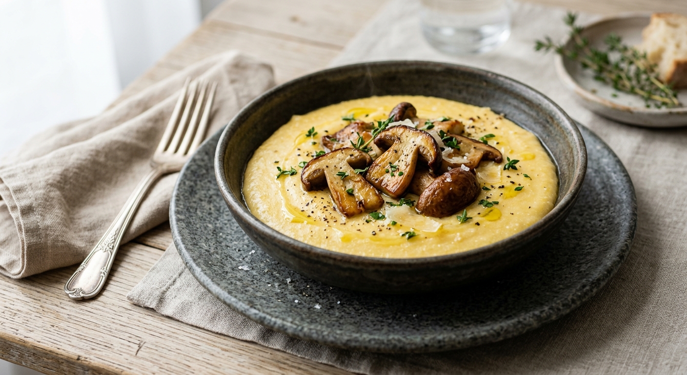 Polenta crémeuse de maïs aux cèpes