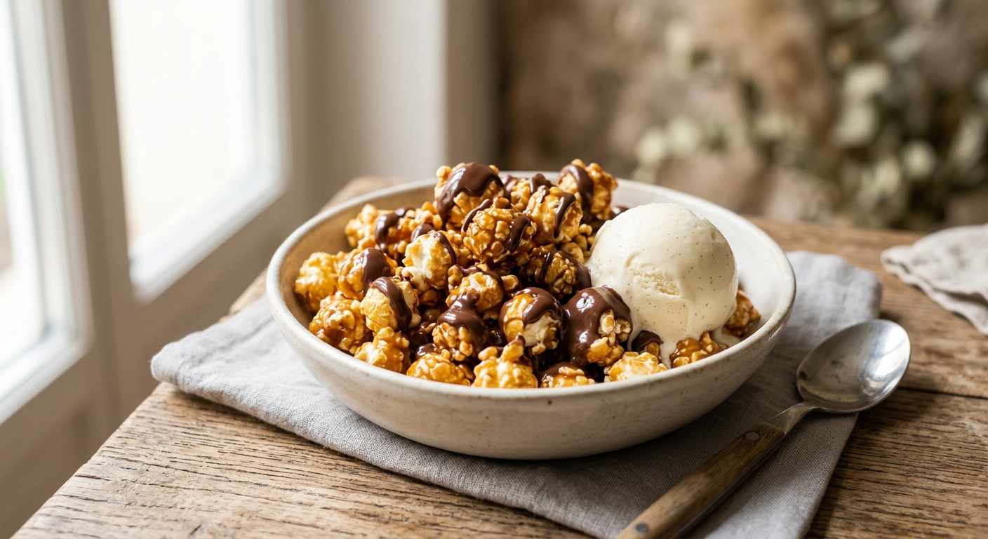 Pop-corn caramélisés, sauce chocolat de Cyril Lignac