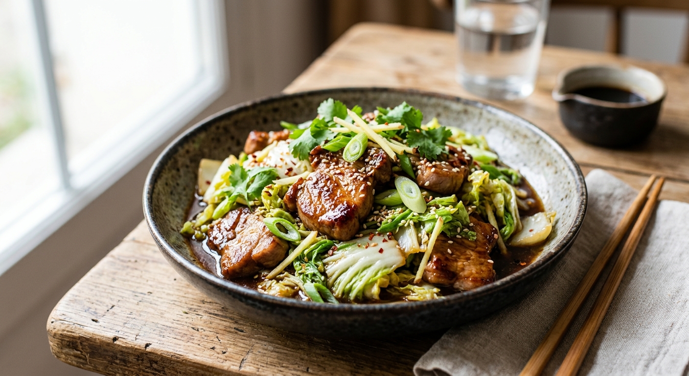 Porc sauté au chou chinois et au gingembre