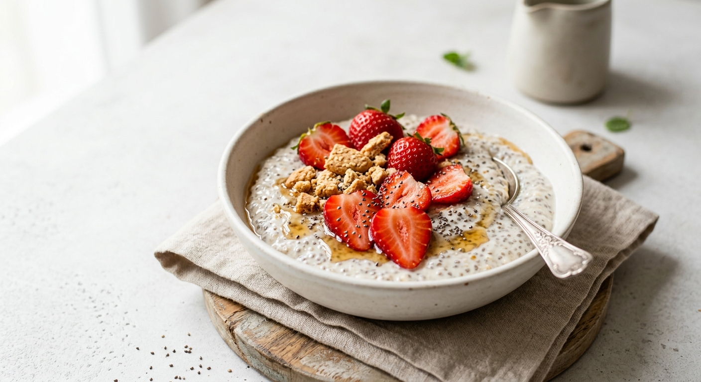 Porridge graines de chia aux fraises
