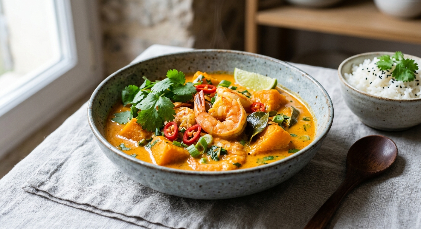 Potiron-crevette au curry piquant