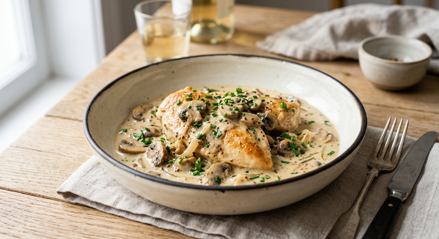 Poulet à la crème et aux champignons