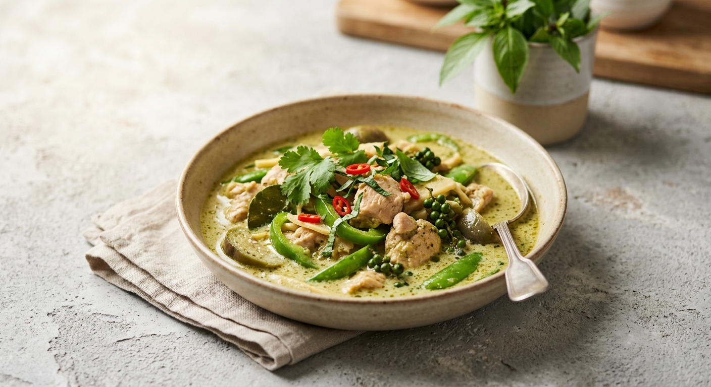 Poulet au curry vert et lait de coco