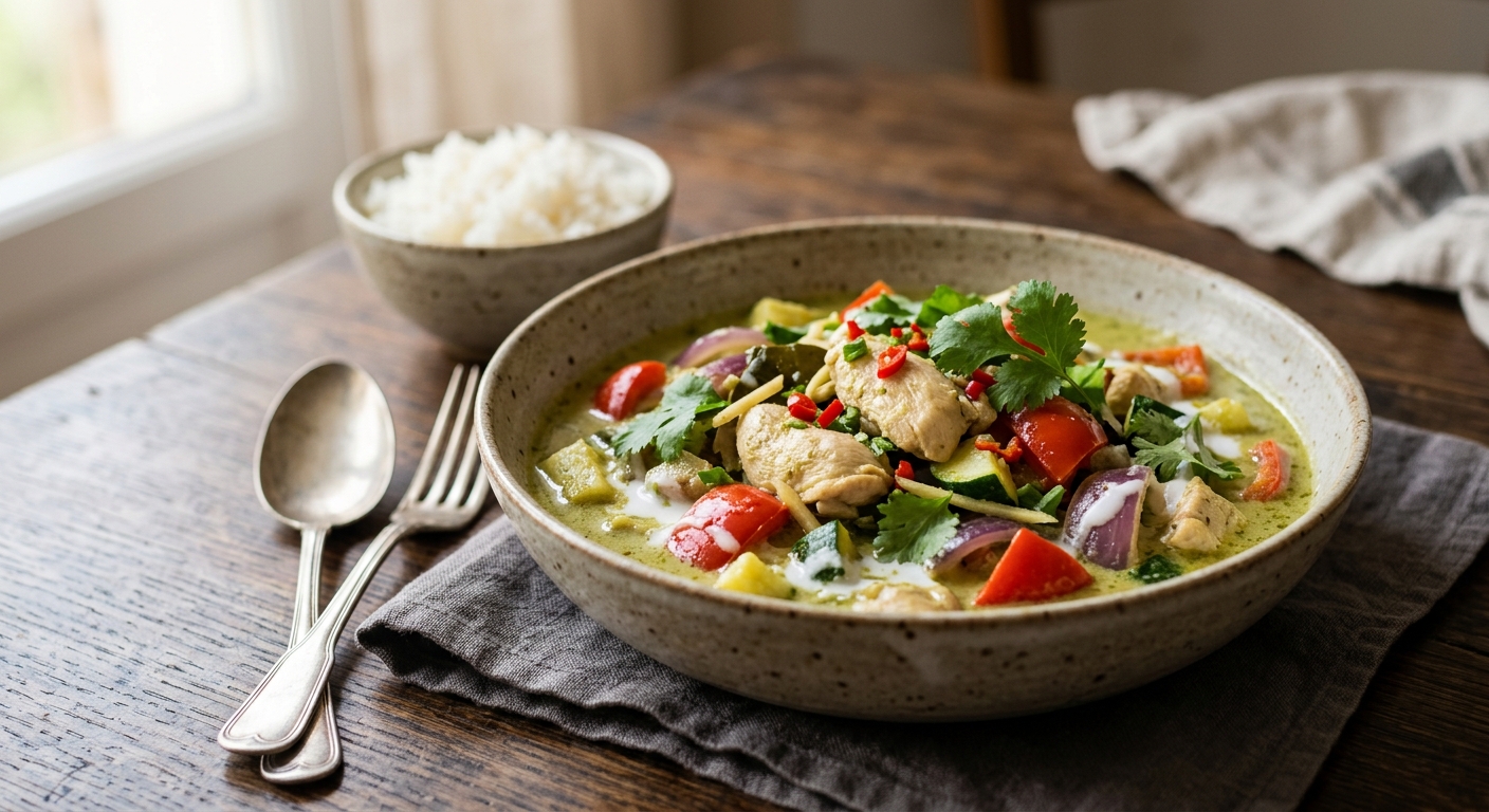 Poulet façon thaï au curry vert et légumes
