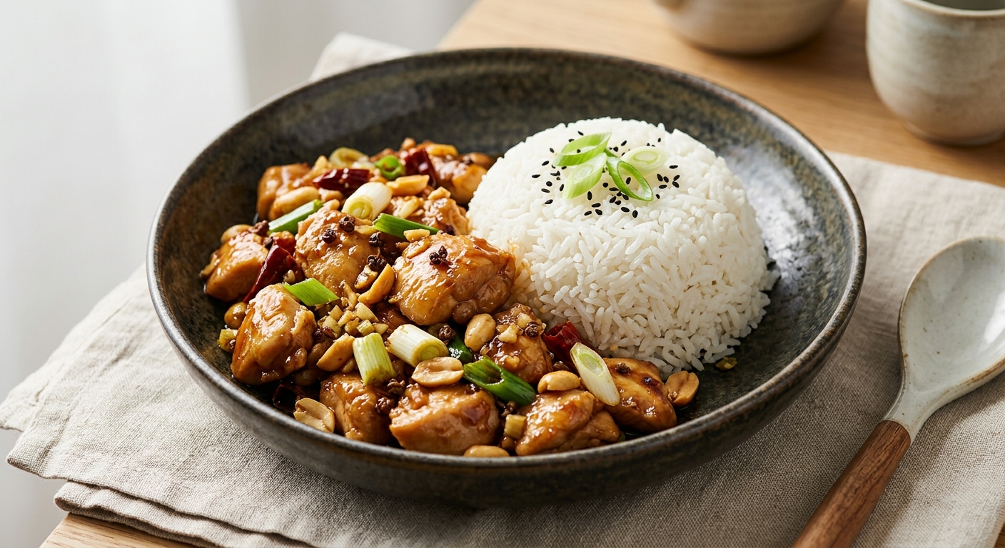 Poulet kung pao et riz au jasmin