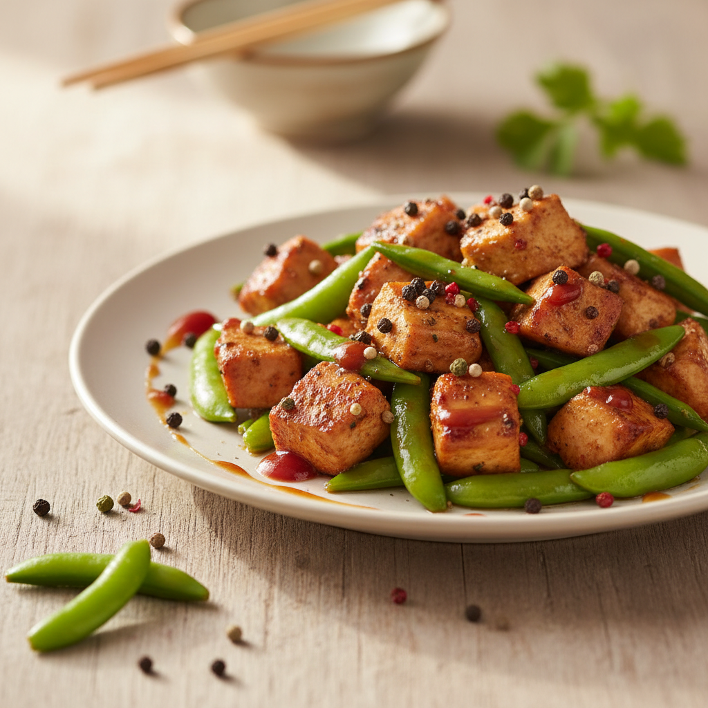 Poulet poivré sauté aux haricots mange-tout