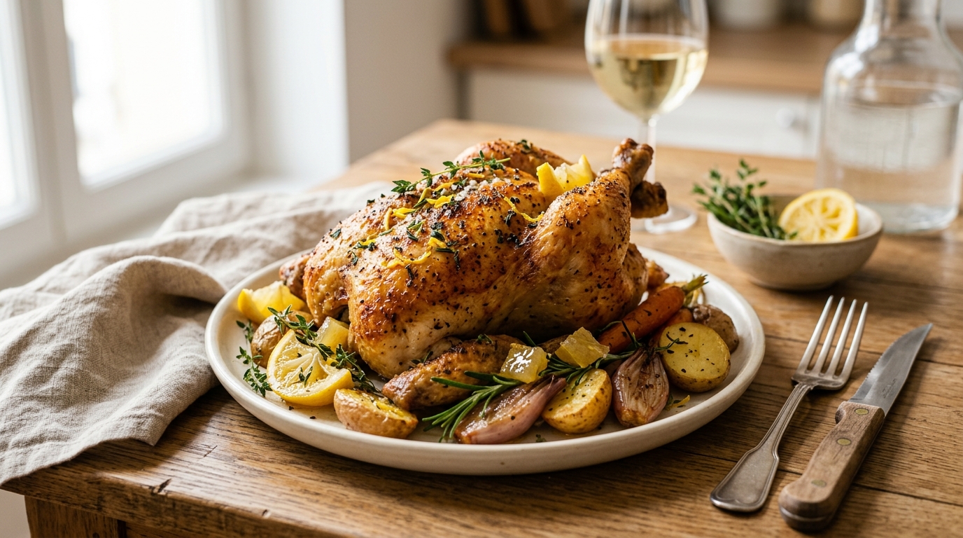 Poulet rôti aux herbes et citron confit