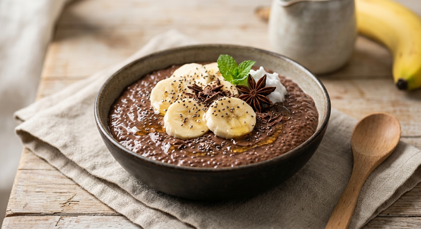 Pudding chocolat banane vanille et graines de chia