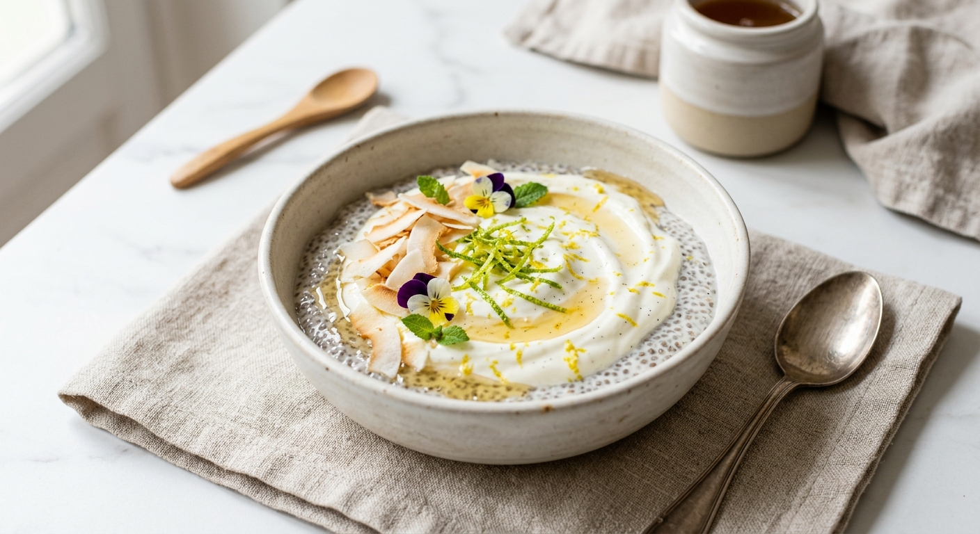 Pudding de chia au skyr, coco et zeste de citron