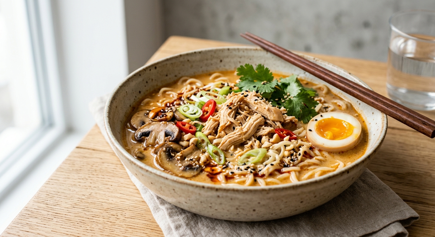 Ramen crémeux au poulet & beurre de cacahuète