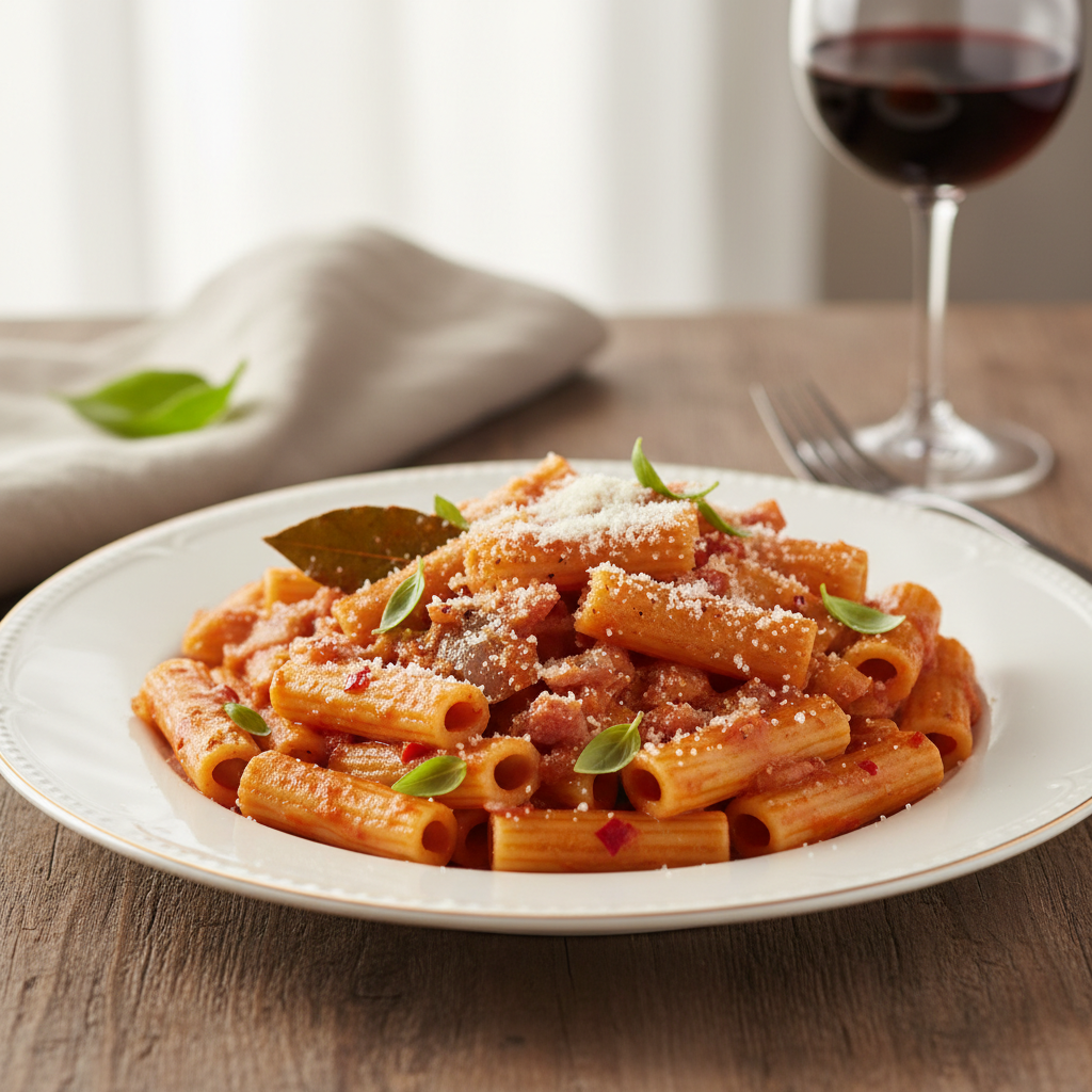 Rigatoni à l'amatriciana, ragoût piquant typique de Rome