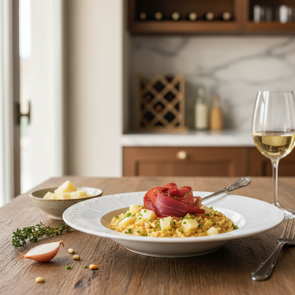 Risotto alla valtellina con bitto e bresaola