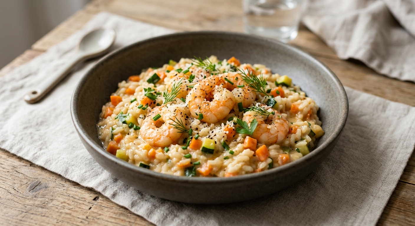Risotto aux crevettes et petits légumes