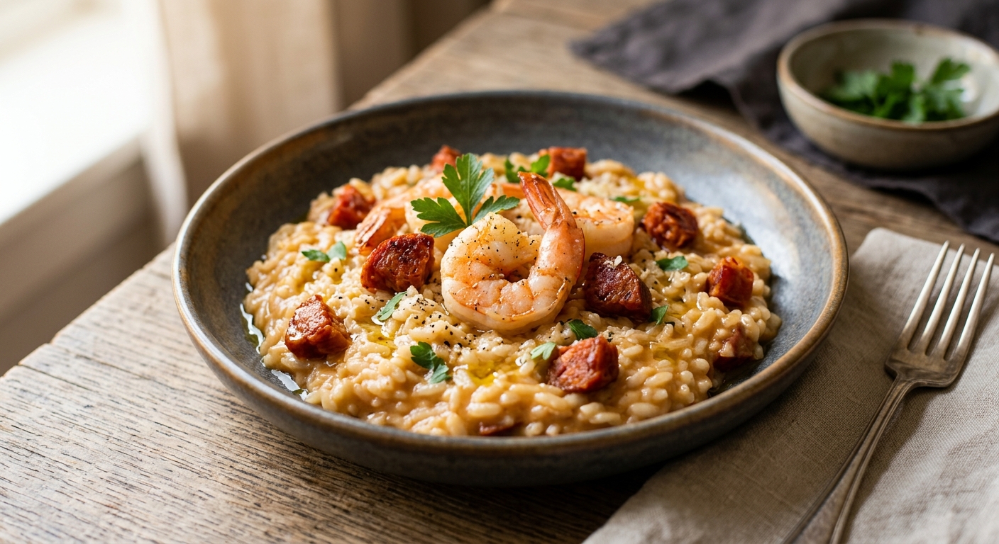 Risotto crevettes & chorizo