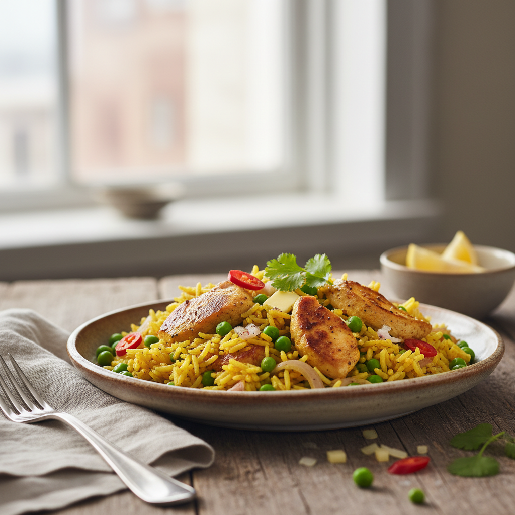 Riz aux petits pois et poulet