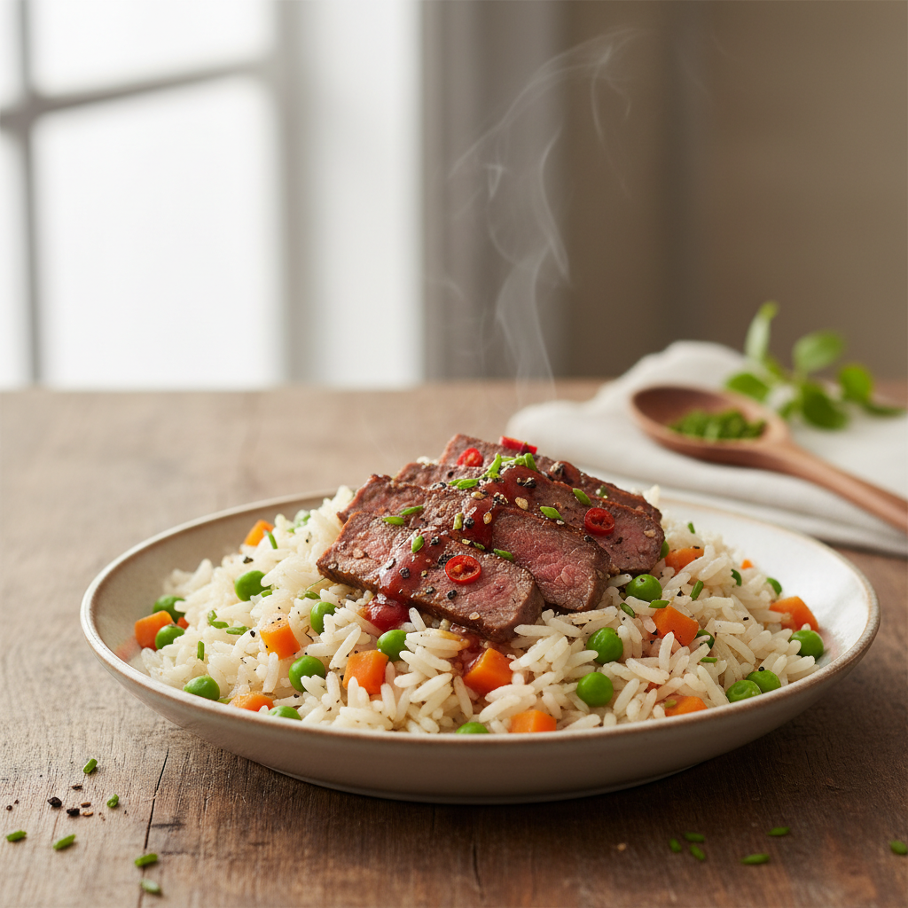 Riz cantonnais et boeuf aux sept-épices