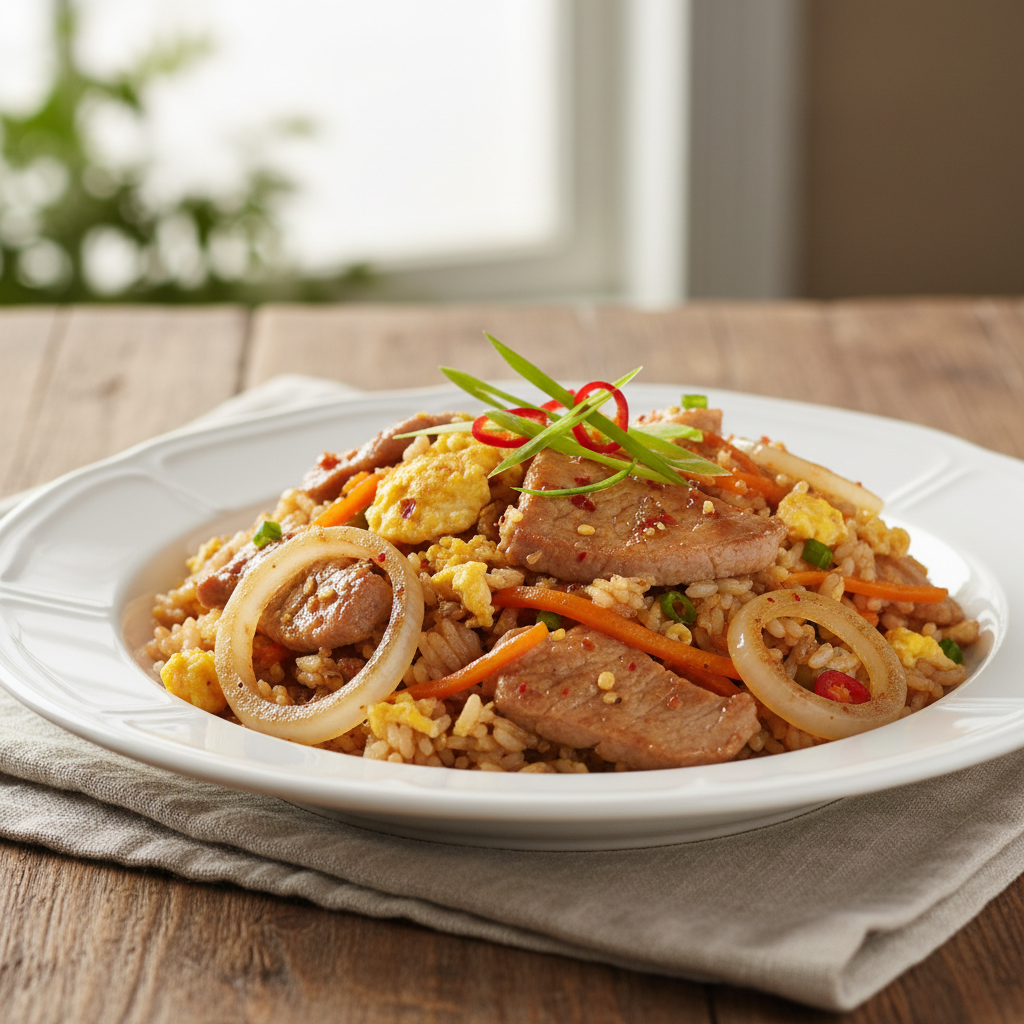 Riz sauté au porc et au piment doux
